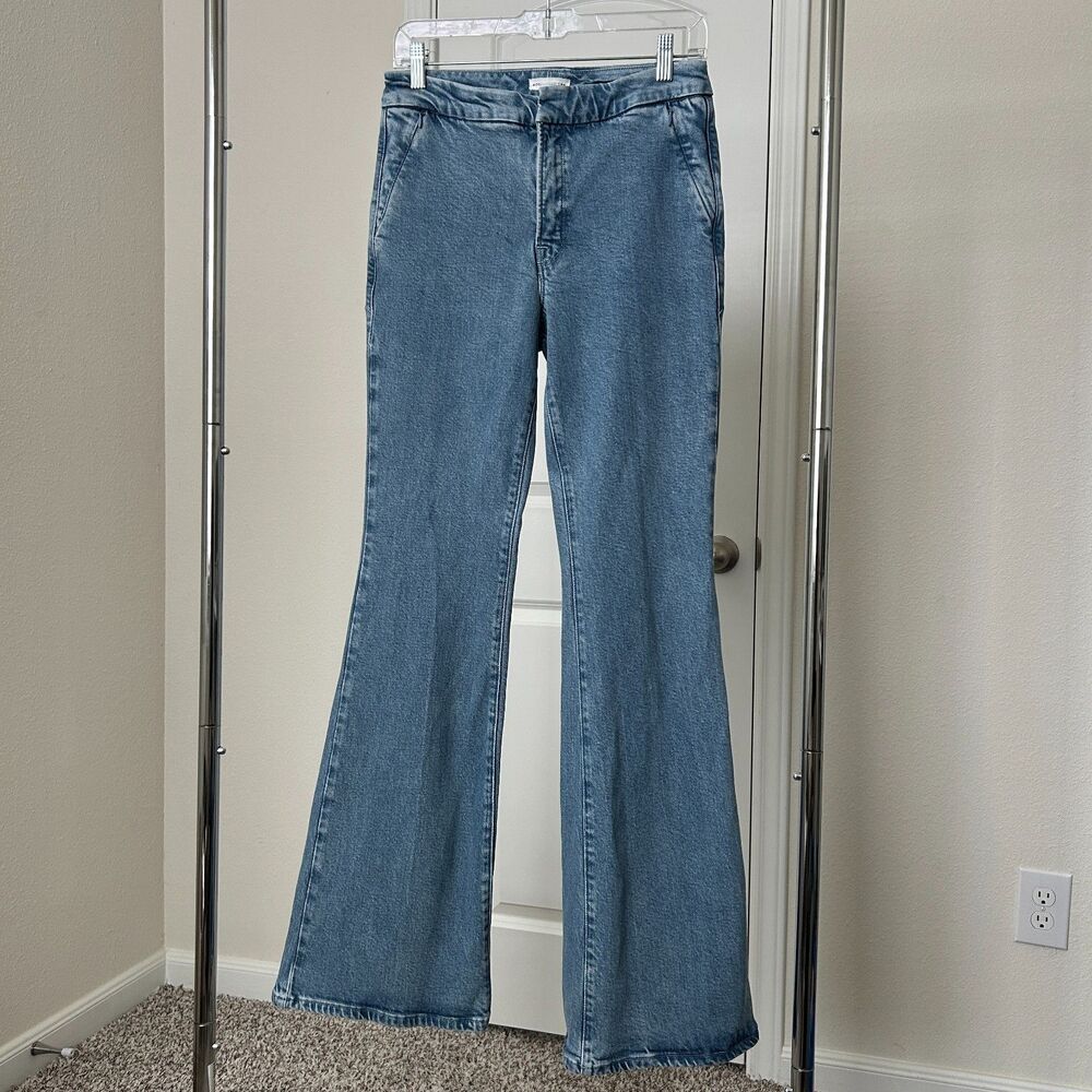 Good American Good Flare Trouser Jeans Blue Soft Tech Stretch Pockets 4 27